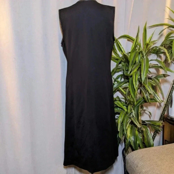 St John Black Vest Cardigan Leather Sleeveless Knit Size Small Pockets - Picture 3 of 10